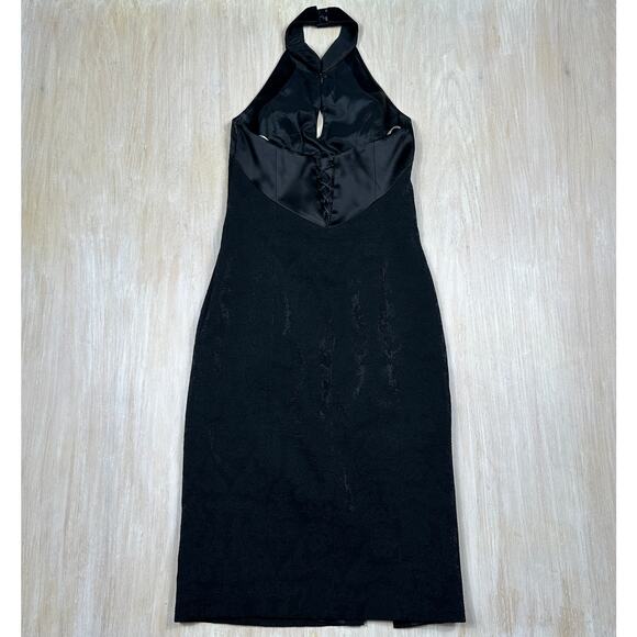 Karen Millen Black Jacquard Halter Neck Satin Trim Cocktail Party Midi Dress 8 - Picture 11 of 14
